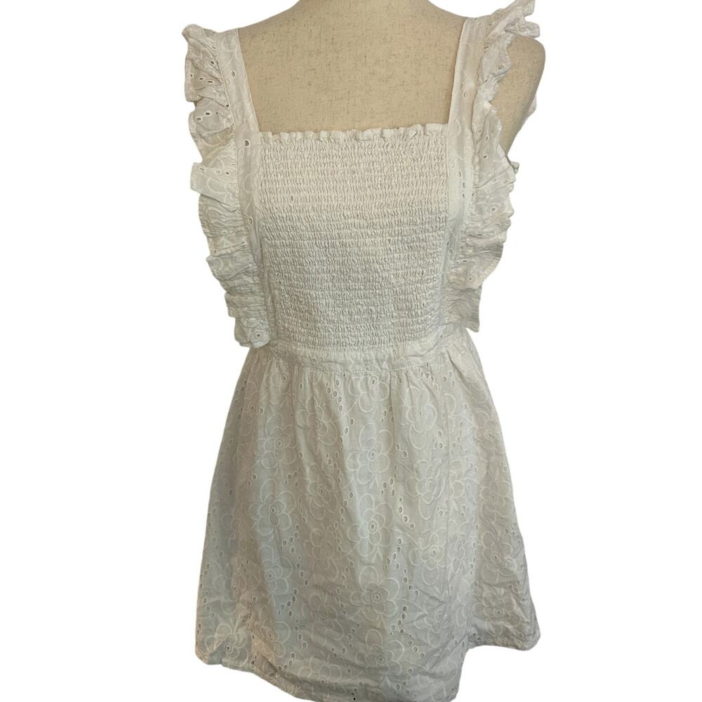 NWT Lulus White Ruffle Pinafore 100% Cotton Mini Dress Smocked Top Size M